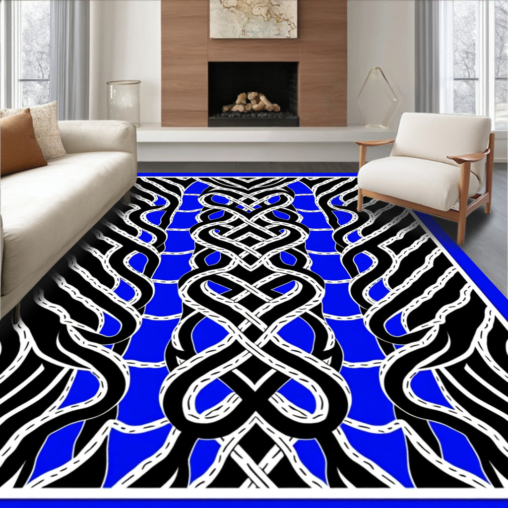 Bold Blue Interlocking Ribbon Art Rug