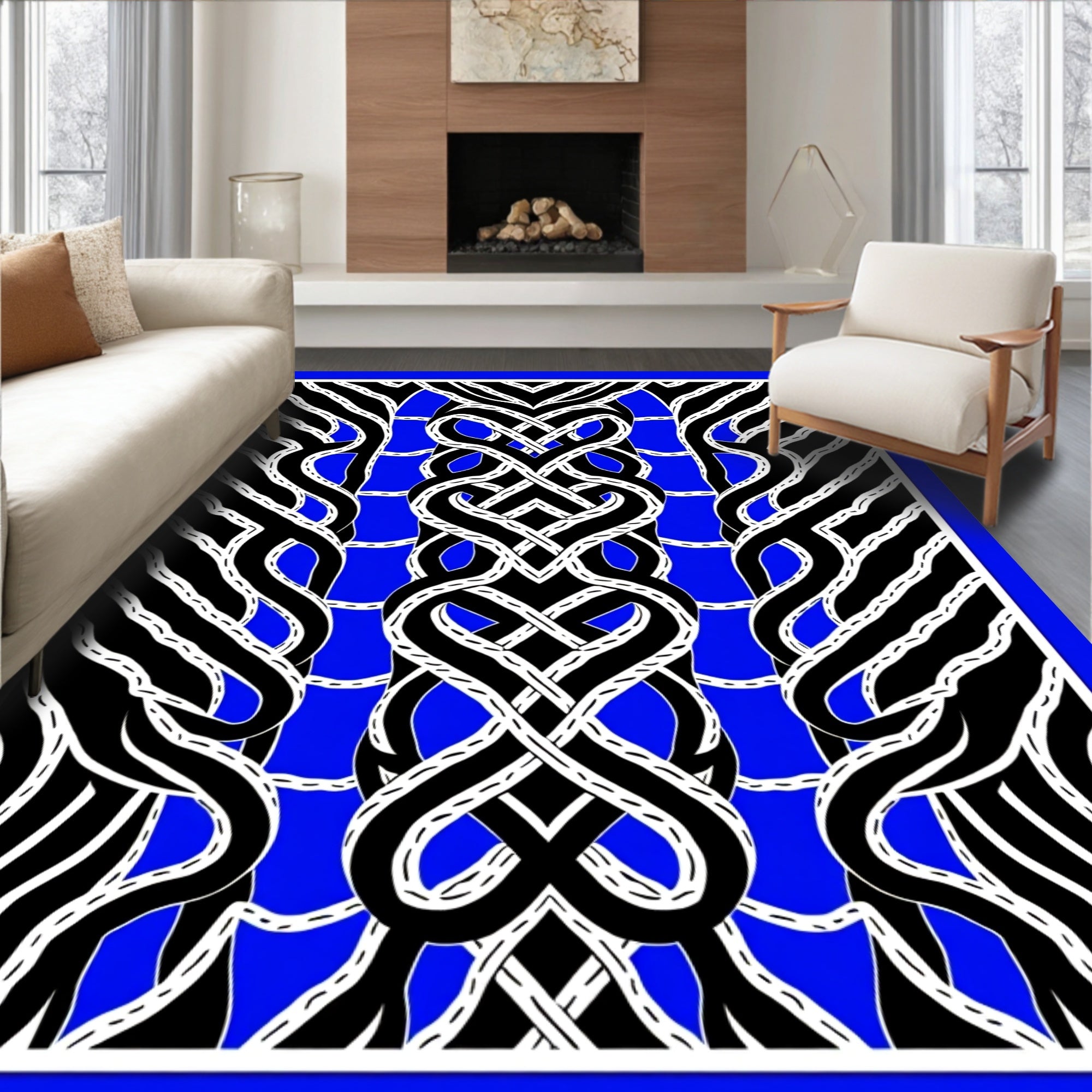 Bold Blue Interlocking Ribbon Art Rug