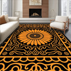 Bright Orange Sunflower Folk Art Rug