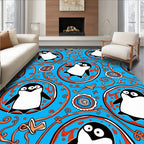 Whimsical Blue Penguin Medallion Rug