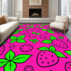 Vibrant Pink Strawberry Leaf Cluster Rug