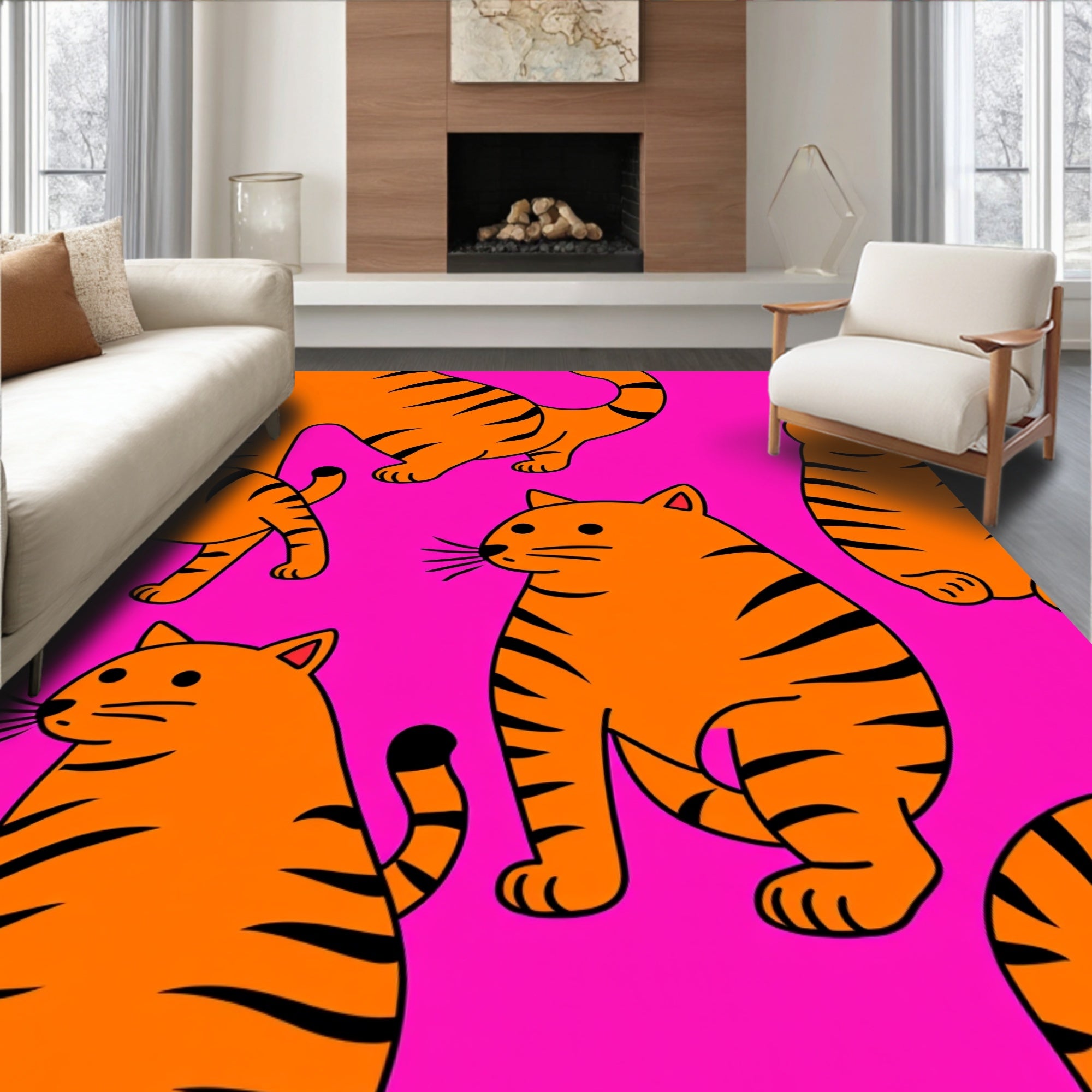 Vibrant Orange Tiger Stripes Cat Collage Rug