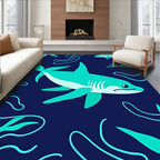 Turquoise Sharks Deep Water Swirls Rug