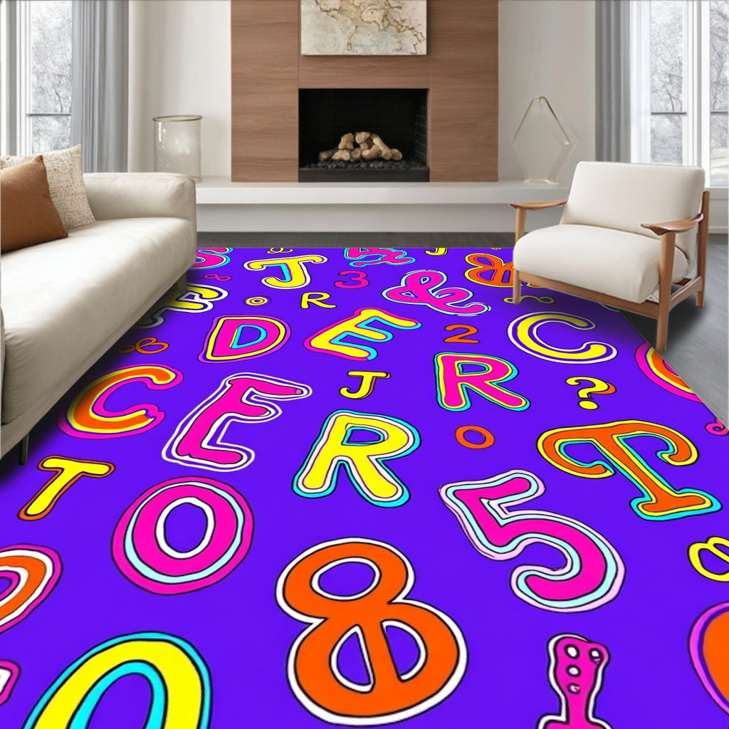 Vibrant Alphabet And Number Collage Rug