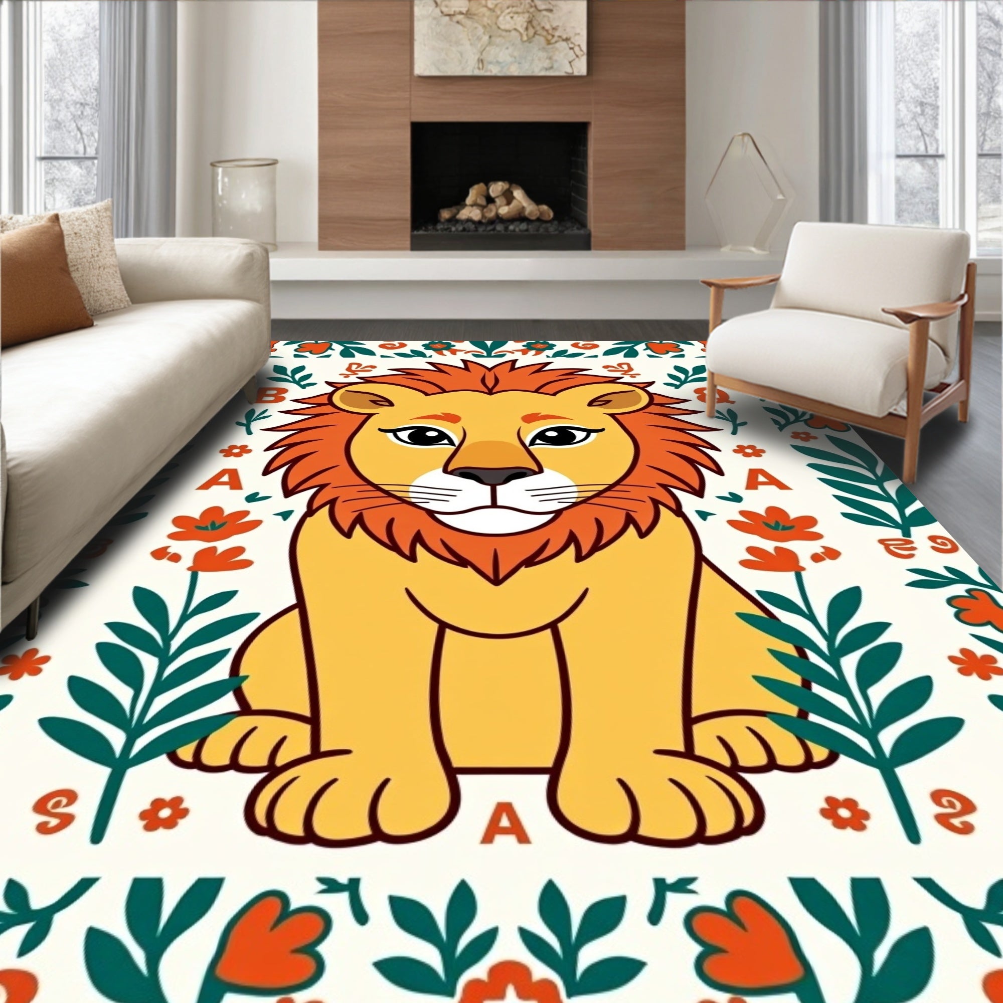 Golden Lion Floral Border Accent Rug