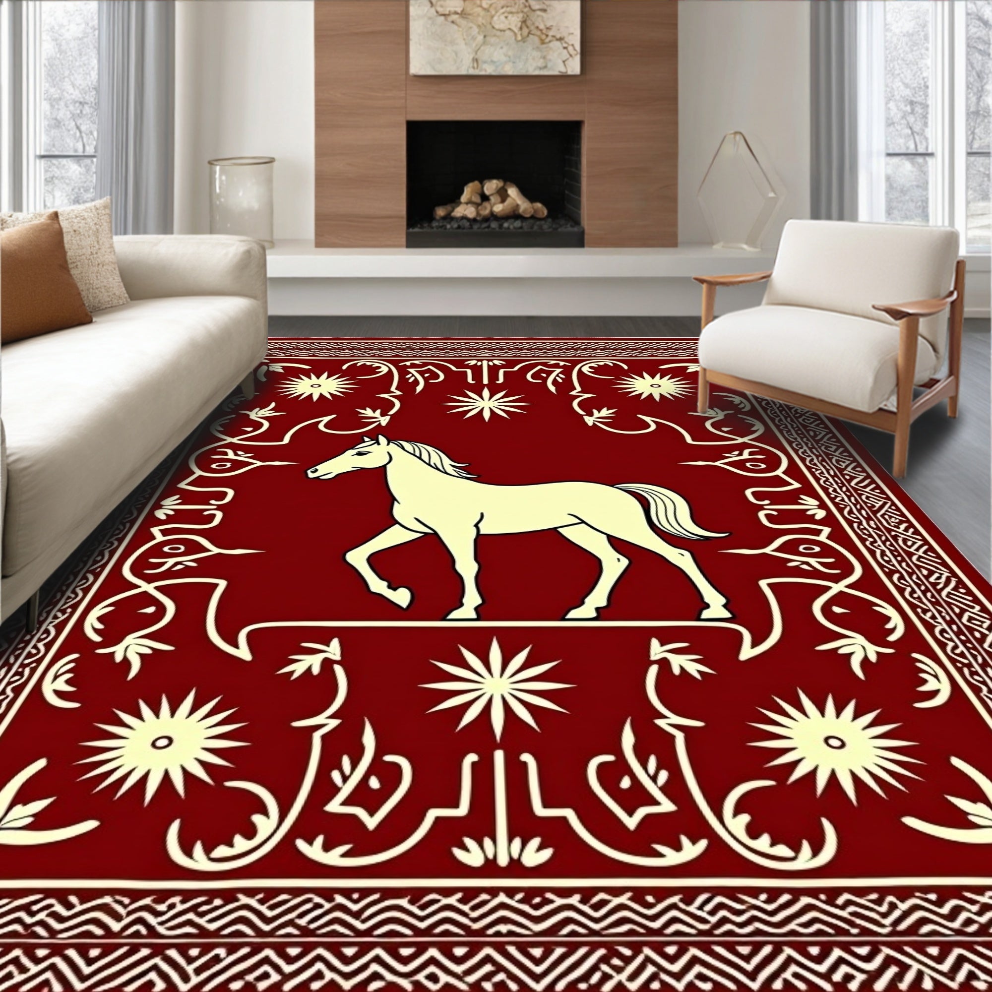 Crimson Horse Star Border Rug