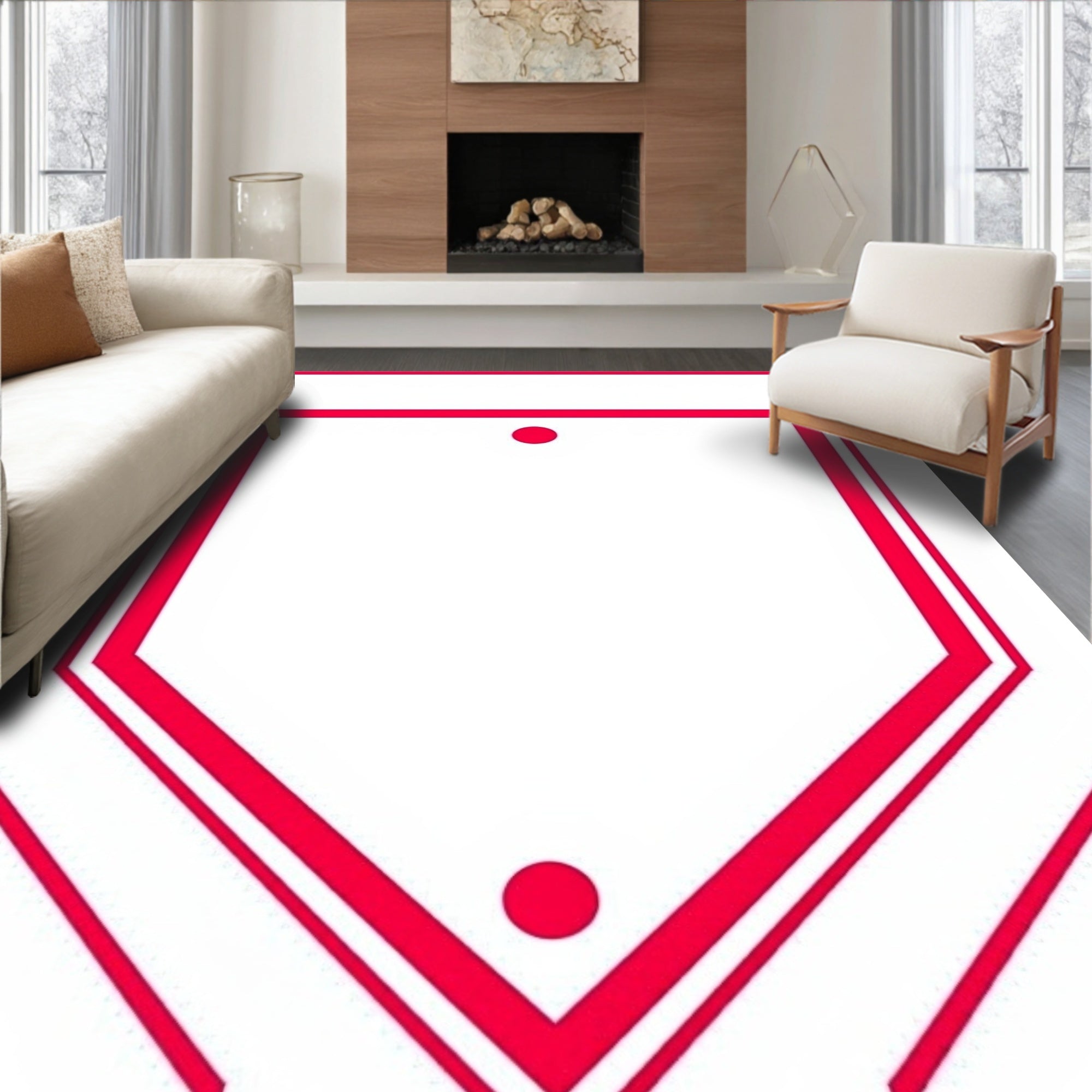Bold Crimson Shield with Dots Rug