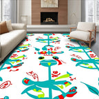 Whimsical Turquoise Red Playful Creatures Rug