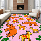 Whimsical Safari Animals Pink Jungle Rug