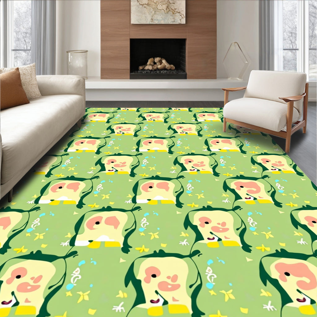 Playful Green Abstract Character Rug