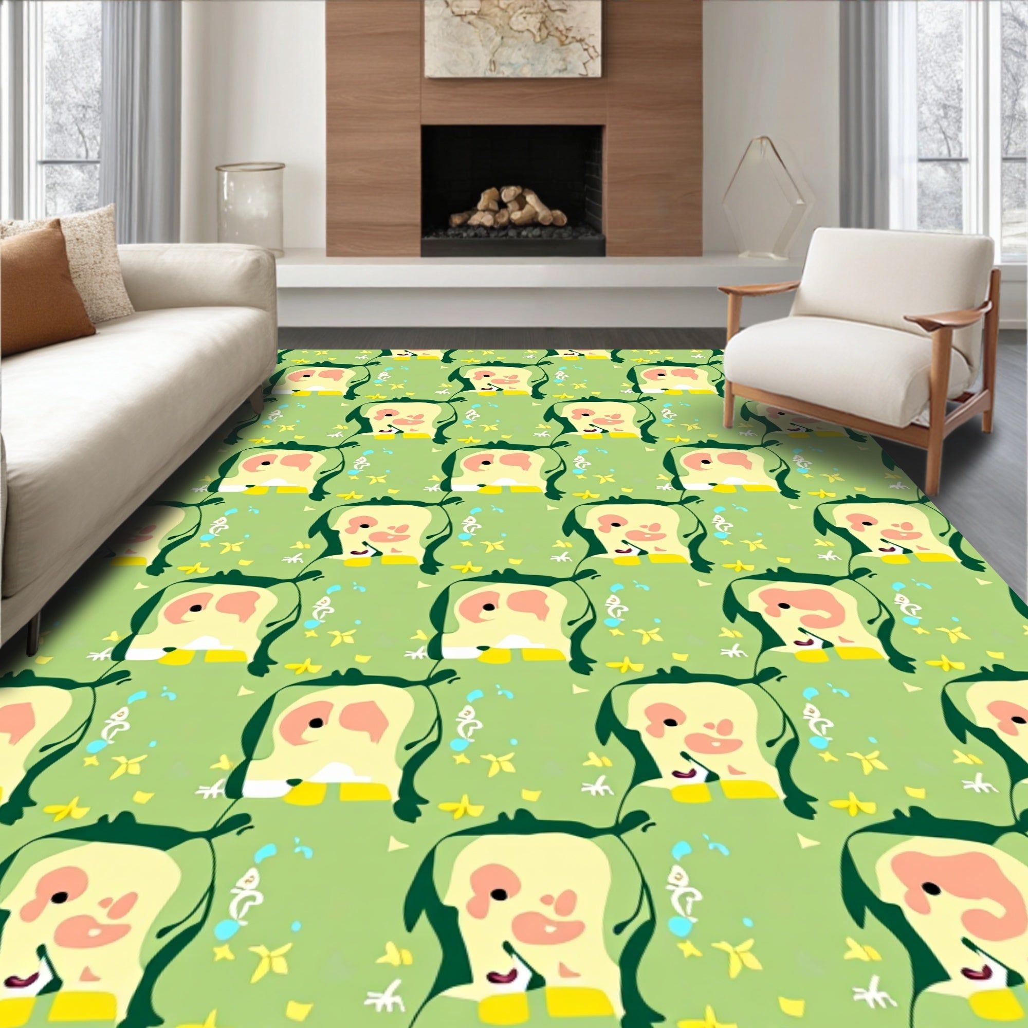 Playful Green Abstract Character Rug