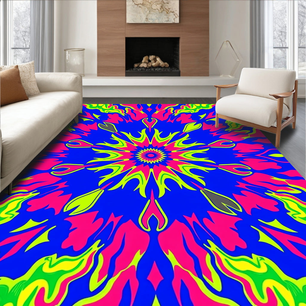 Vibrant Neon Floral Mandala Rug