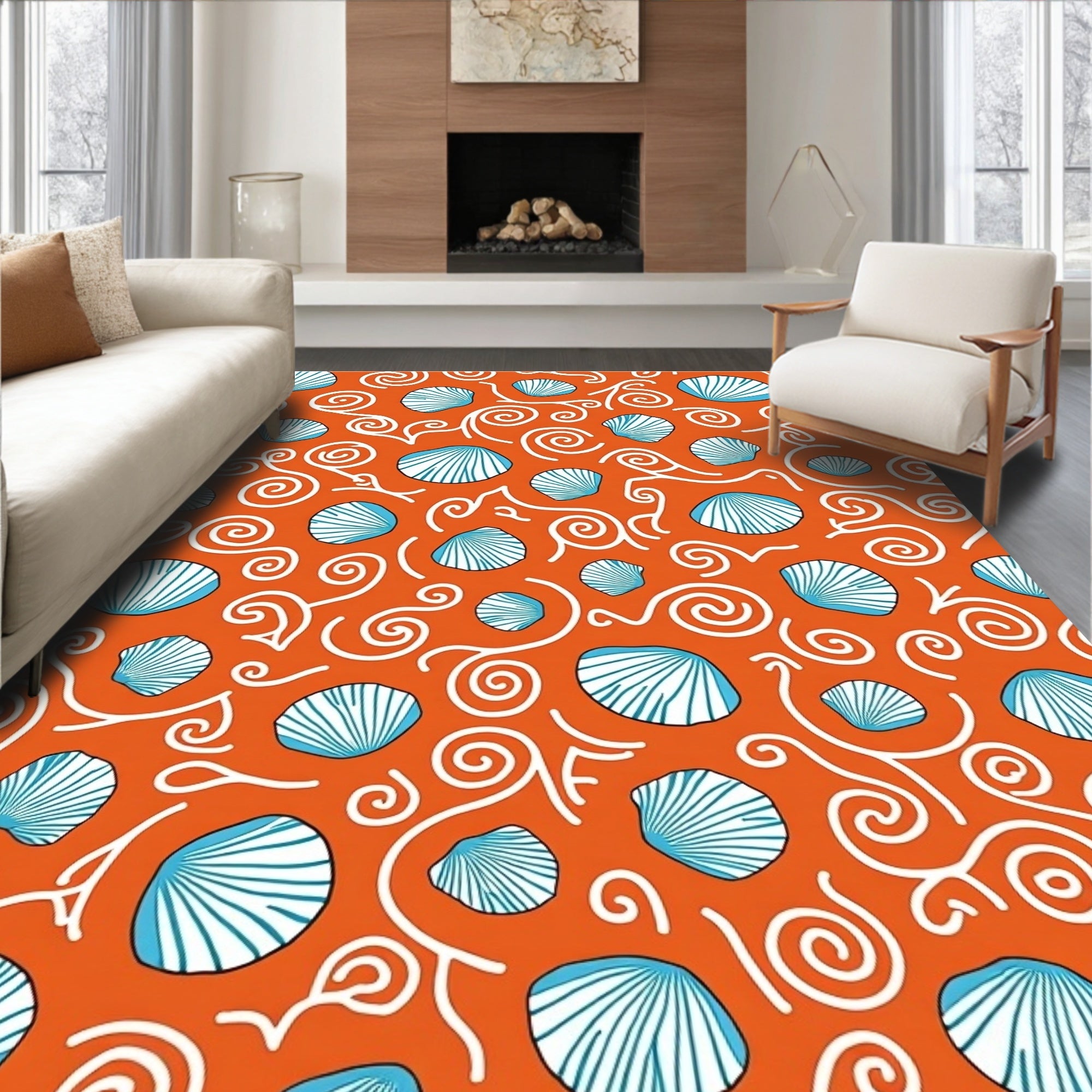 Ocean Coral Seashell Swirls Rug