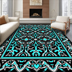 Bold Cyan Geometric Scrollwork Rug