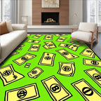 Yellow Money Bills On Bright Green Rug