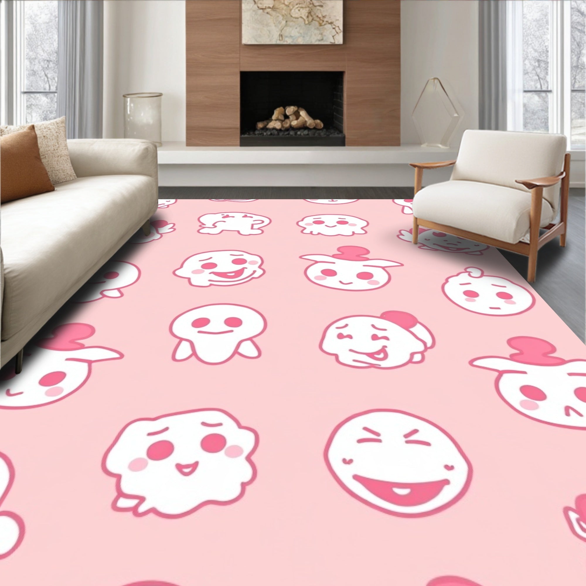 Playful Pink Ghost Friends Collection Rug
