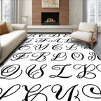 Elegant Black Script Alphabet Collection Rug