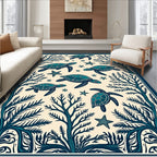 Teal Sea Turtle Starfish Marine Life Rug