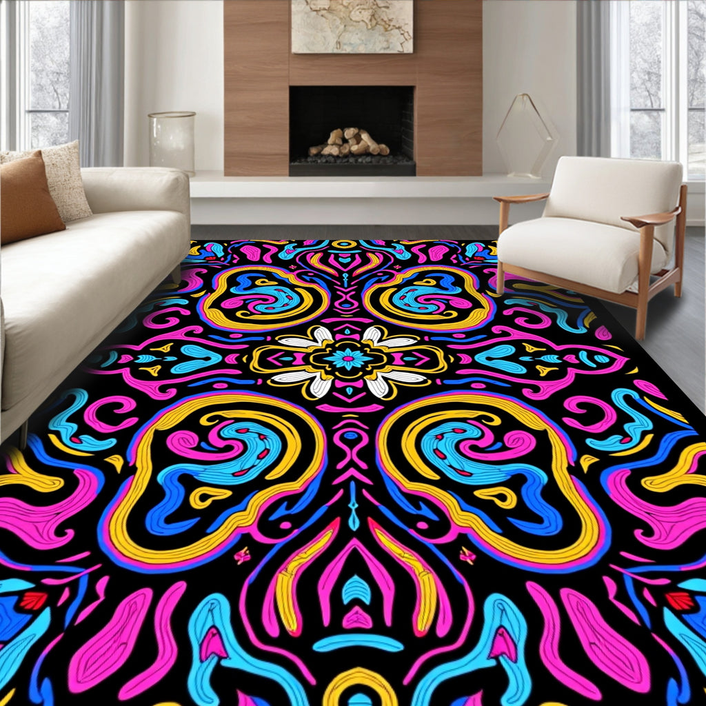 Vibrant Psychedelic Swirls Floral Rug