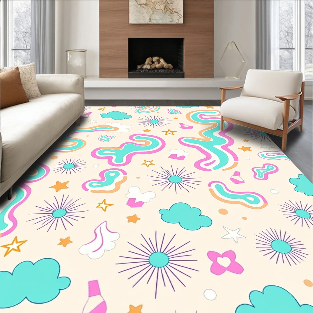 Retro Swirls and Stars Cloudscape Rug