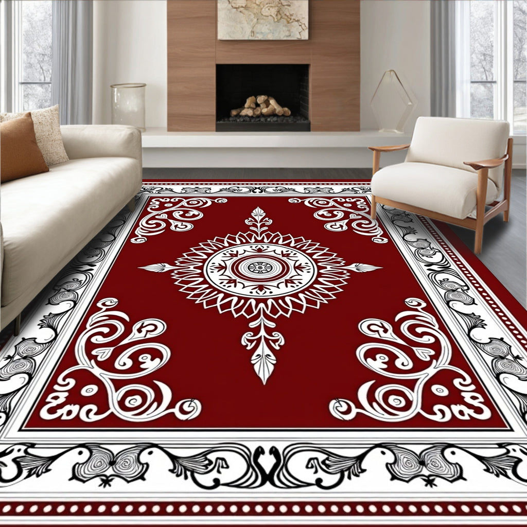 Deep Red Ornate Starburst Framing Rug