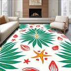 Tropical Green Palm Starfish Shells Rug