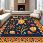 Yellow Teal Turtle Sea Life Border Rug