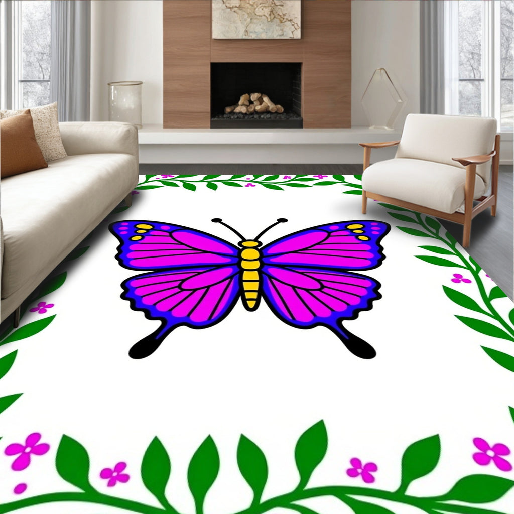 Vibrant Pink Butterfly Garden Frame Rug