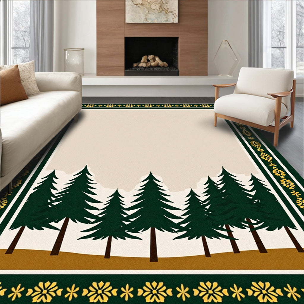 Dark Green Pine Forest Bordered Rug