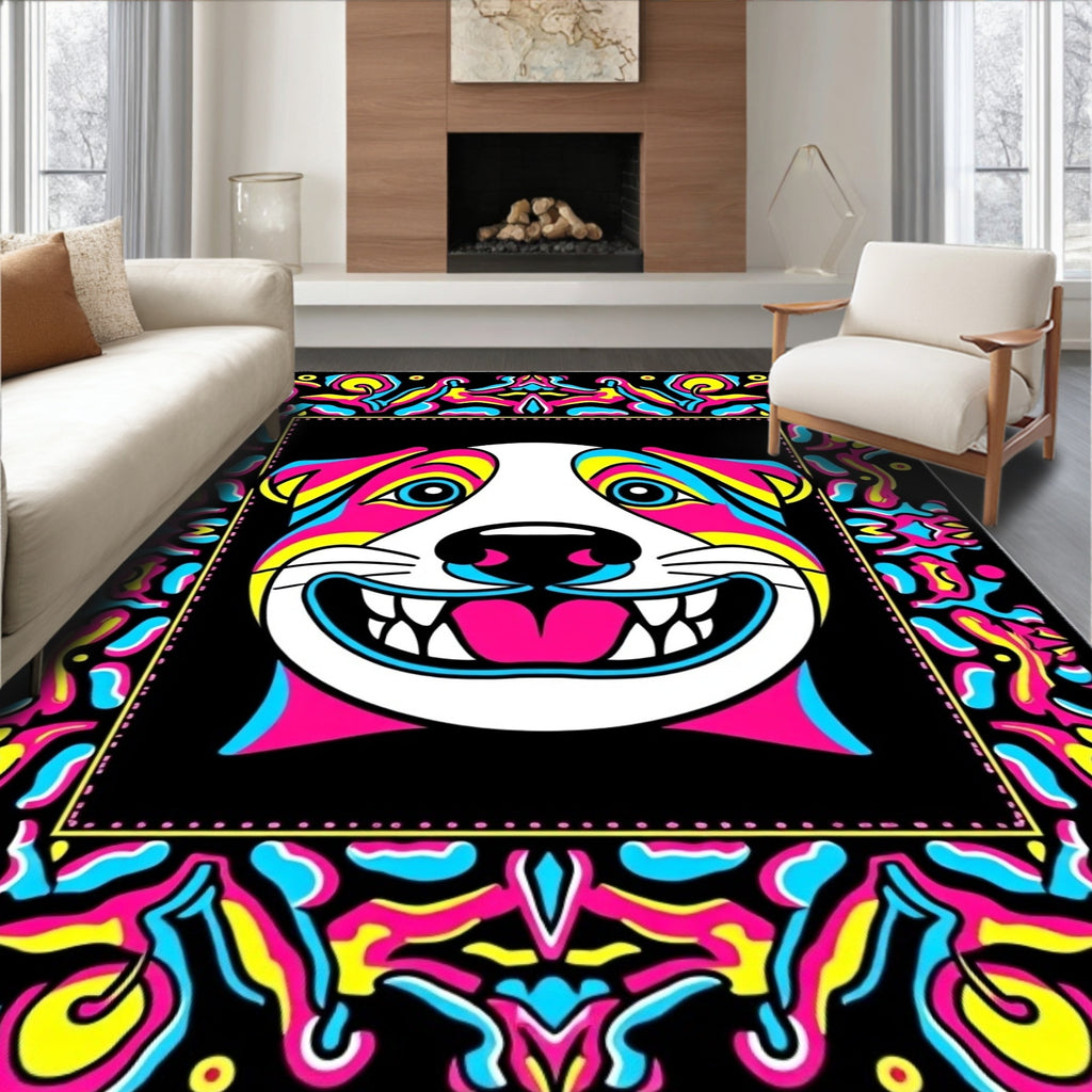 Vibrant Psychedelic Dog Portrait Rug