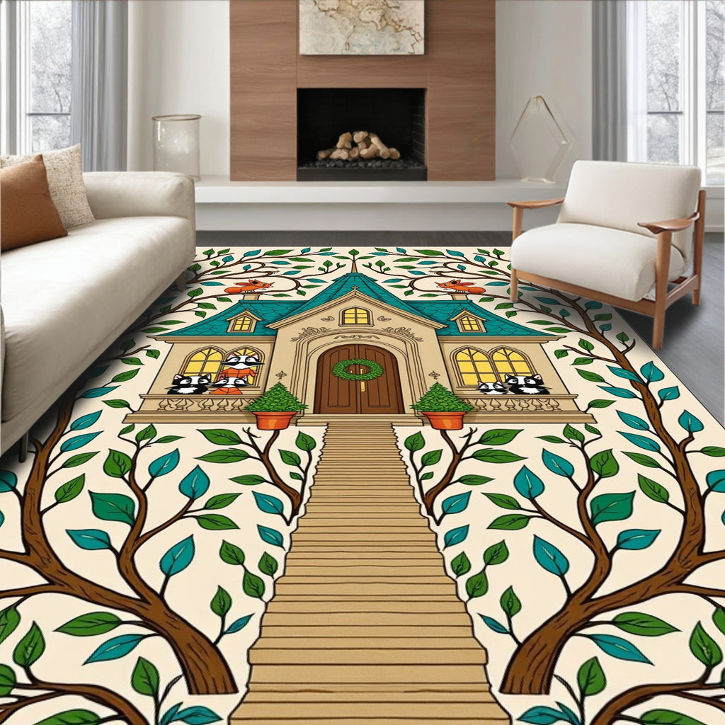 Whimsical Woodland House Creatures Rug