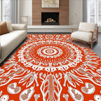Vibrant Orange White Mandala Art Rug