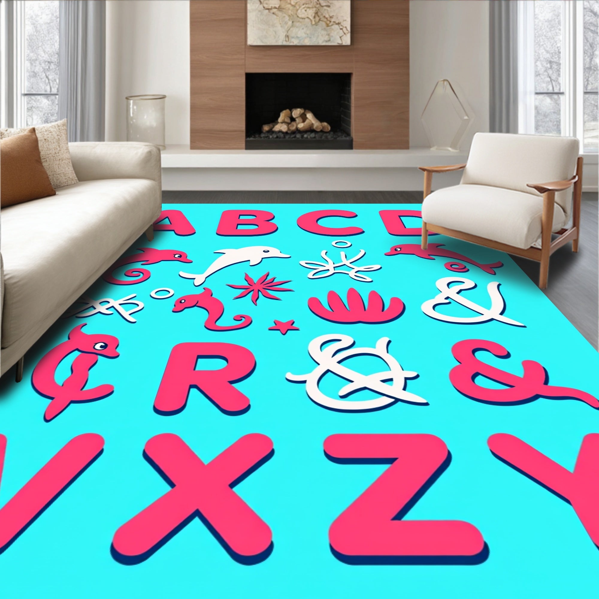 Coral Pink Dolphins Alphabet Sea Rug