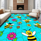Happy Yellow Bees Floral Playful Rug