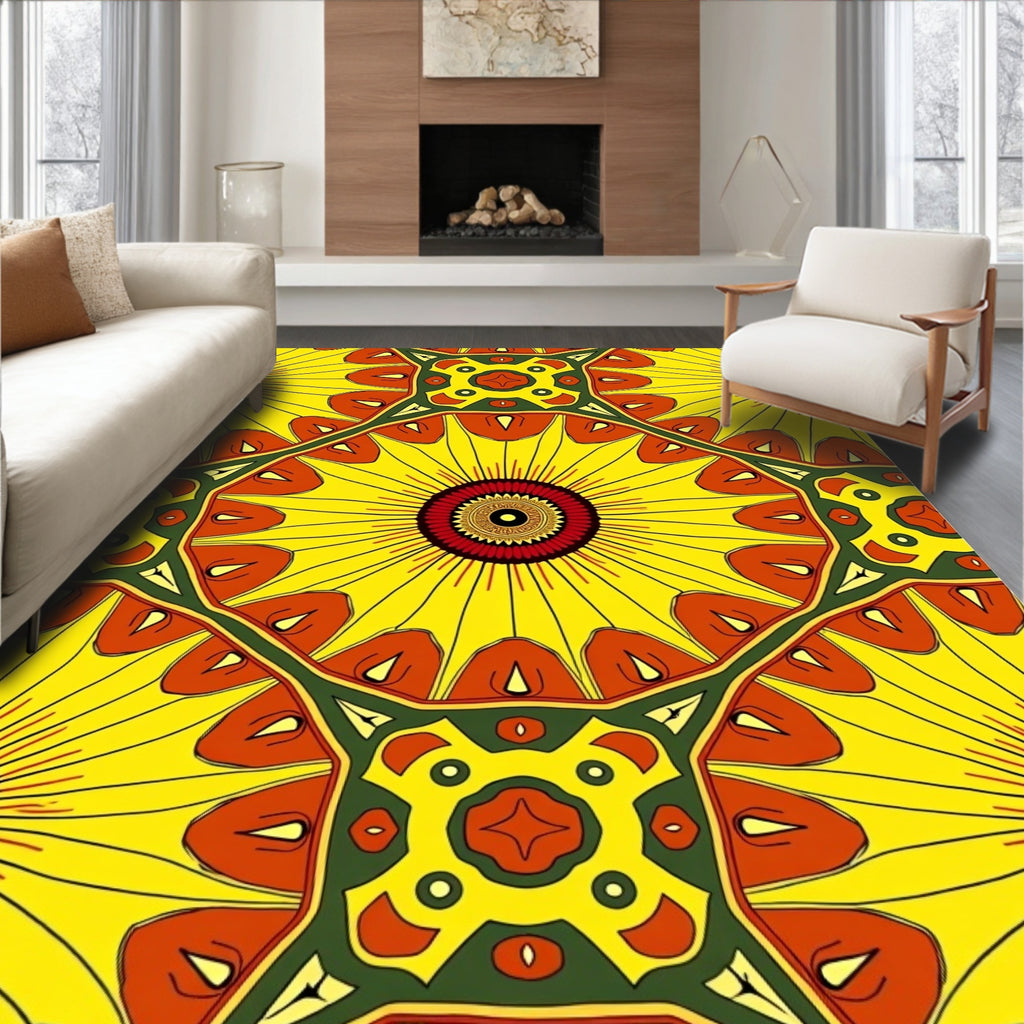Radiant Yellow Sunburst Medallion Rug
