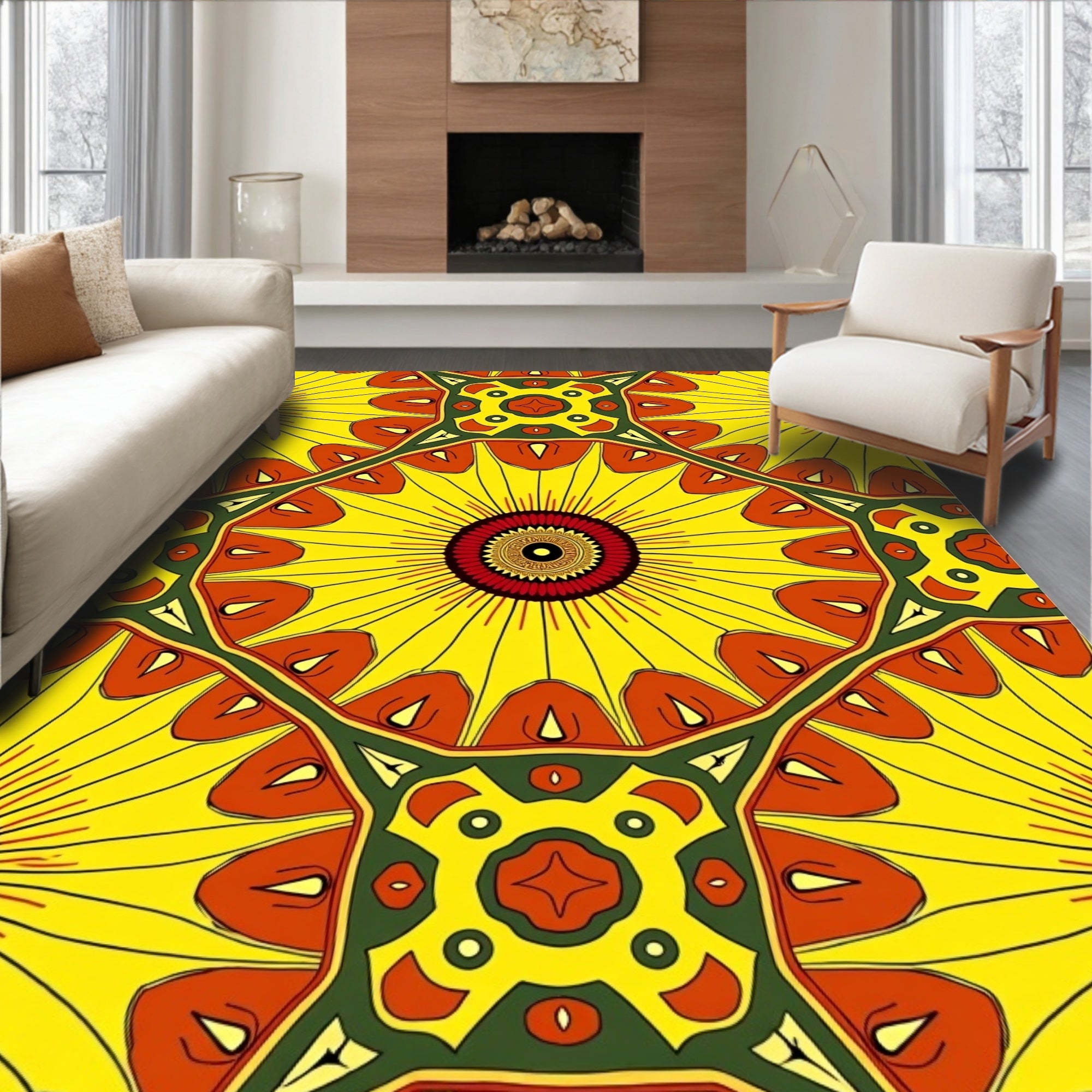 Radiant Yellow Sunburst Medallion Rug