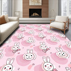 Sweet Pink Kawaii Bunny Hearts Border Rug