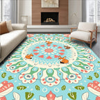 Whimsical Fox Mandala Coral Blue Rug