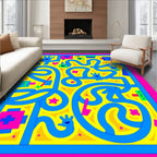 Vibrant Blue Heart Pink Maze Rug