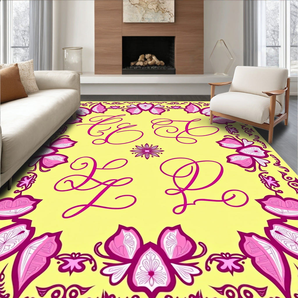 Pink Orchid Monogram Frame Rug