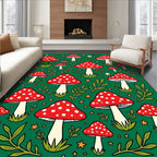 Whimsical Red Mushroom Forest Stars Rug