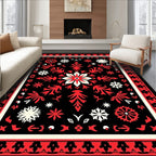Bold Red Floral Central Medallion Rug