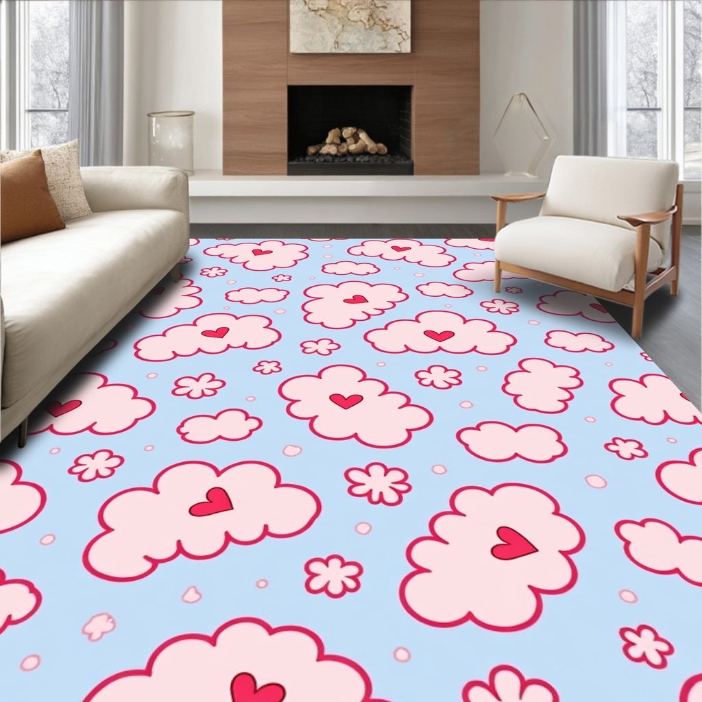 Pink Cloud Hearts Sky Arrangement Rug