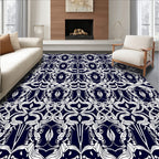 Art Nouveau Midnight Blue White Swirl Rug