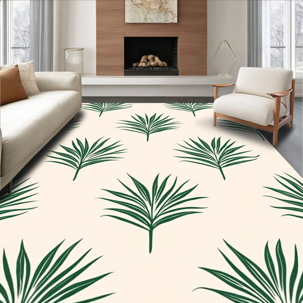 Deep Green Leafy Palm Sprays Rug