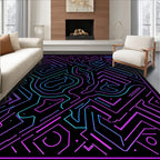 Cybernetic Neon Circuit Maze Rug