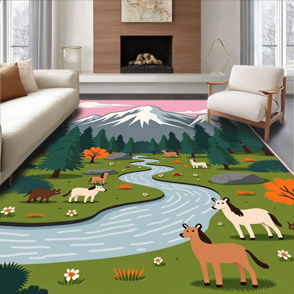 Woodland Stream Horse Meadow Scene Rug