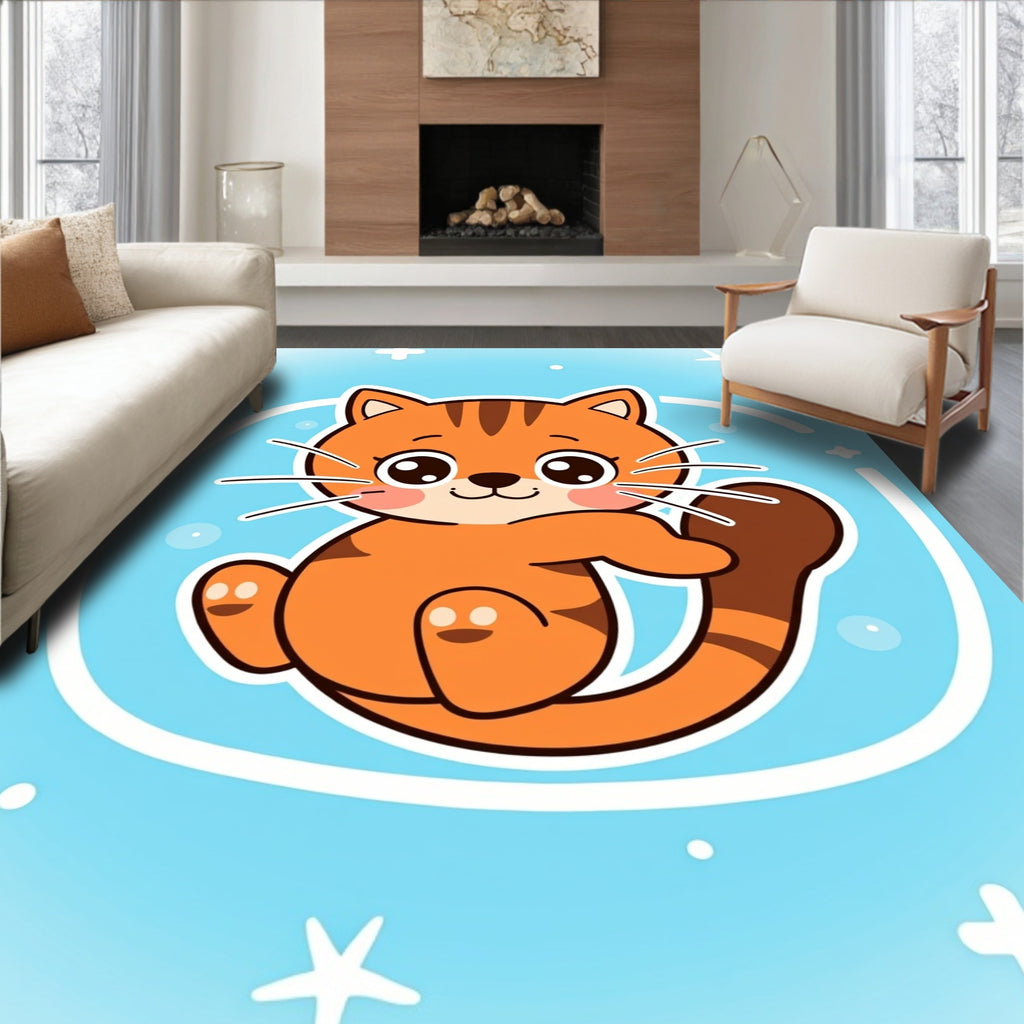 Cute Orange Tabby Cat Round Rug