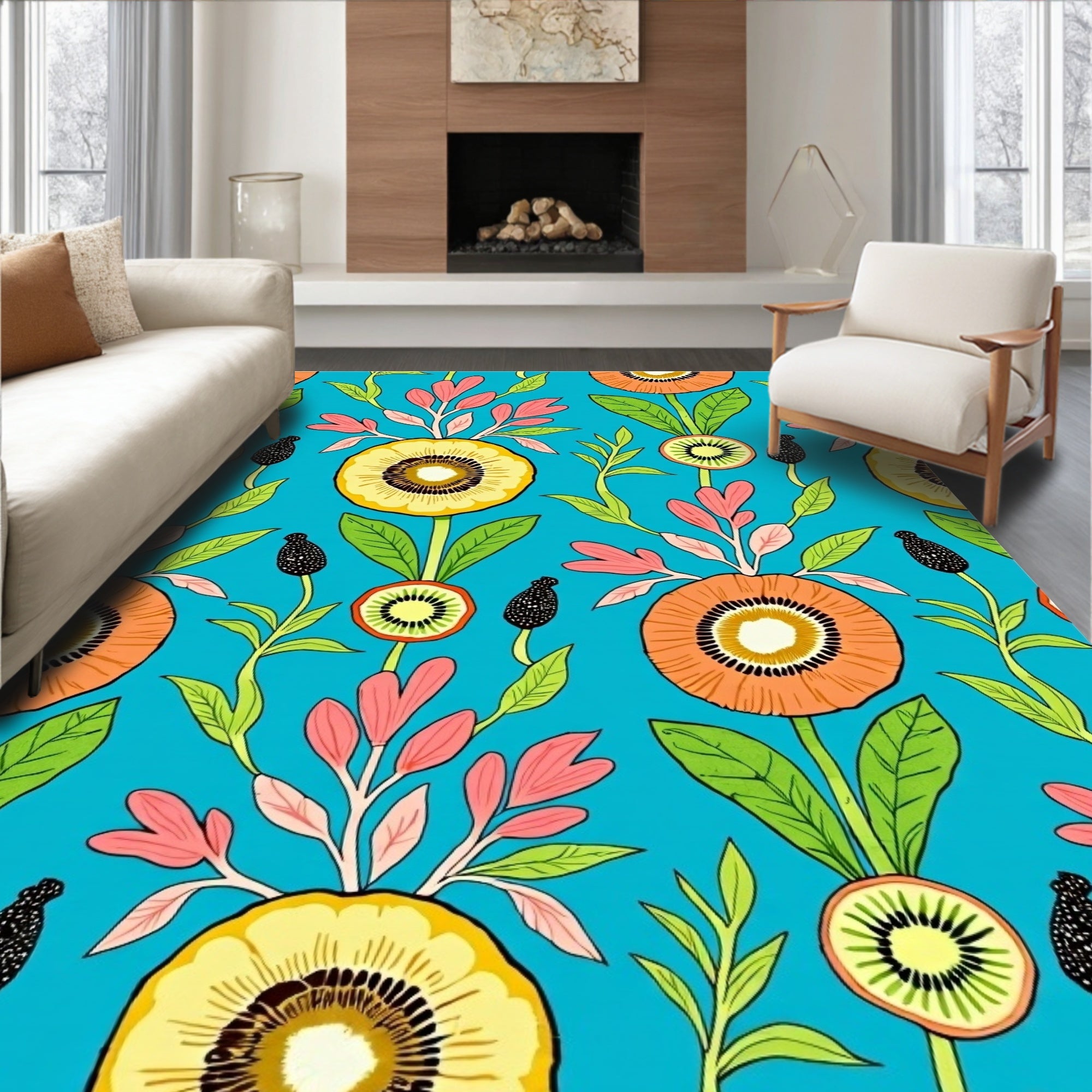 Bright Floral Tropical Garden Rug