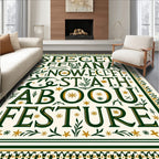 Ornate Green and Gold Floral Lettering Rug